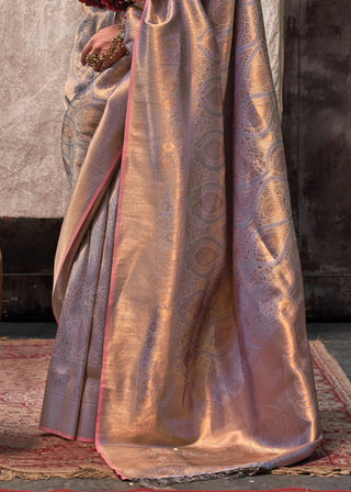 Copper Gray Regal Banarasi Silk Saree with Gold & Silver Zari Brocade Work ClothsVilla