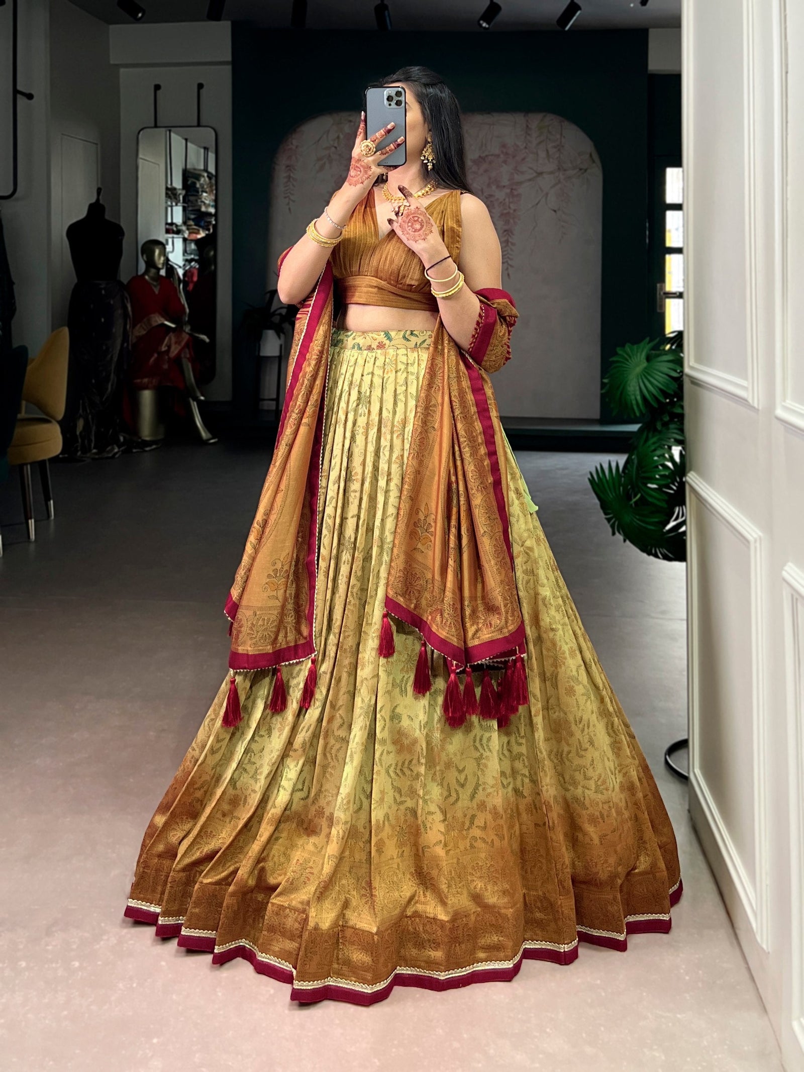 Copper Printed Lehenga Choli with Dupatta ClothsVilla