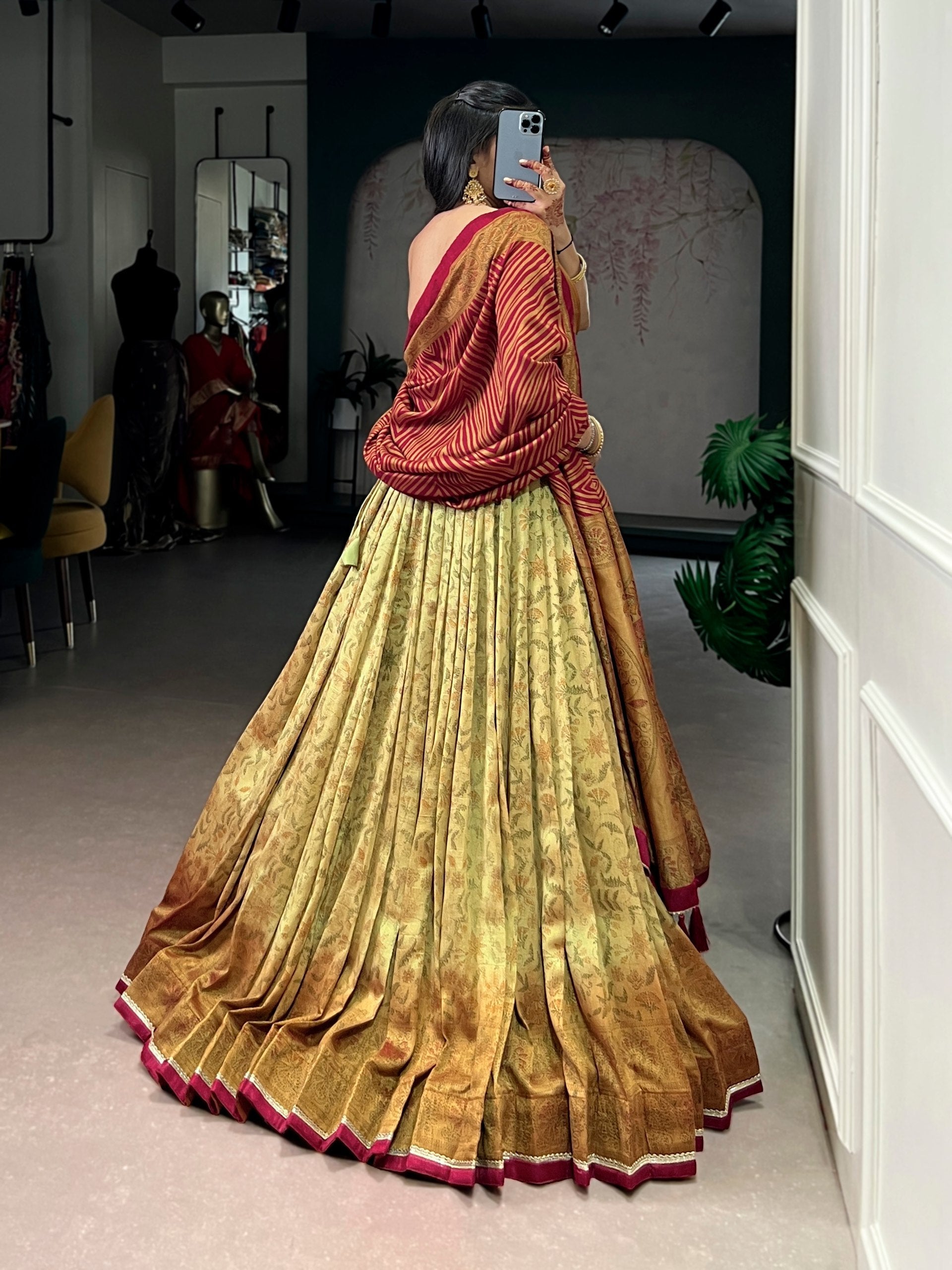 Copper Printed Lehenga Choli with Dupatta ClothsVilla