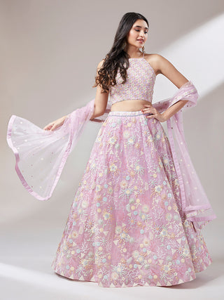 Coral Net heavy Sequinse embroidery Semi-Stitched Lehenga choli & Dupatta Clothsvilla