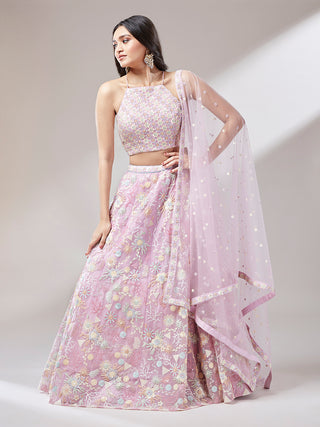 Coral Net heavy Sequinse embroidery Semi-Stitched Lehenga choli & Dupatta Clothsvilla