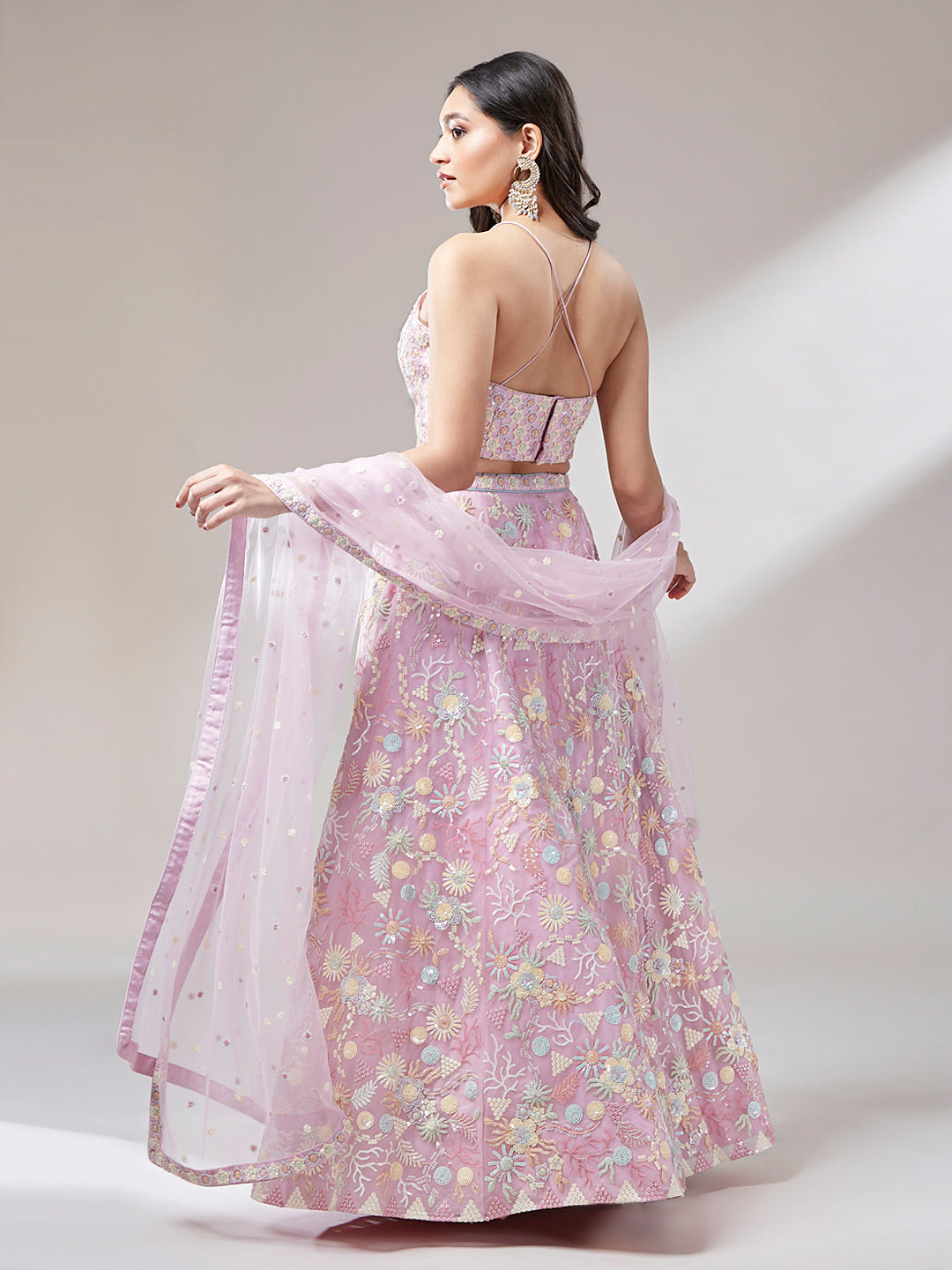 Coral Net heavy Sequinse embroidery Semi-Stitched Lehenga choli & Dupatta Clothsvilla