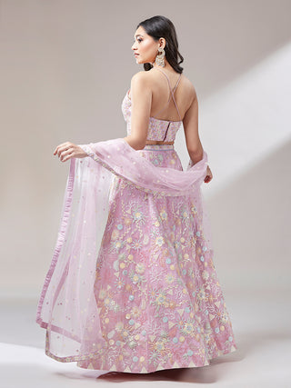 Coral Net heavy Sequinse embroidery Semi-Stitched Lehenga choli & Dupatta Clothsvilla
