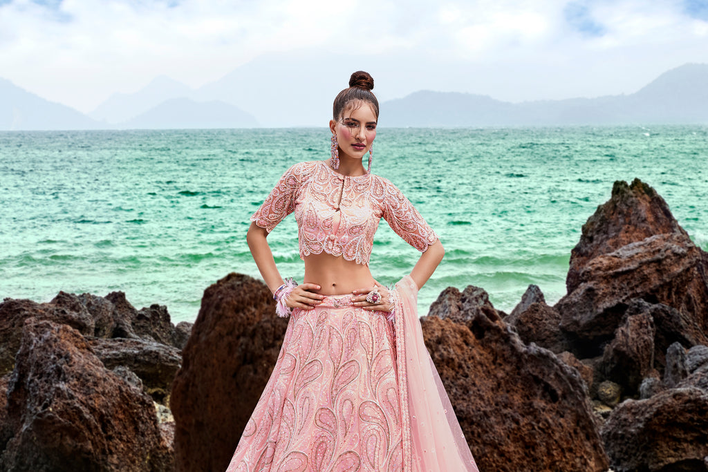 Coral Net Multi Sequins with heavy Zarkan embroidery Semi-Stitched Lehenga choli & Dupatta ClothsVilla