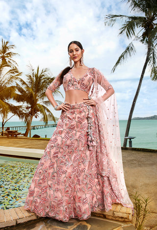 Coral Net Sequins and thread embroidery Semi-Stitched Lehenga choli & Dupatta ClothsVilla