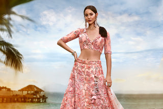 Coral Net Sequins and thread embroidery Semi-Stitched Lehenga choli & Dupatta ClothsVilla