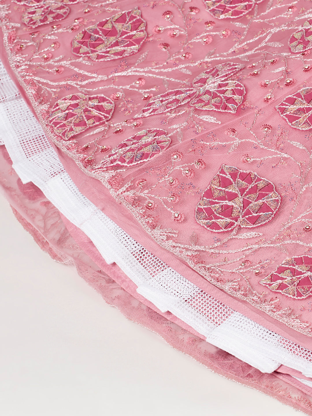 Coral Net Sequinse Work Semi-Stitched Lehenga & Unstitched Blouse, Dupatta Clothsvilla