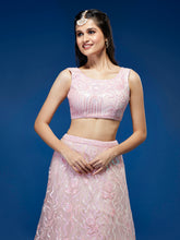 Load image into Gallery viewer, Coral Net Sequinse Work Semi-Stitched Lehenga &amp; Unstitched Blouse, Dupatta Clothsvilla