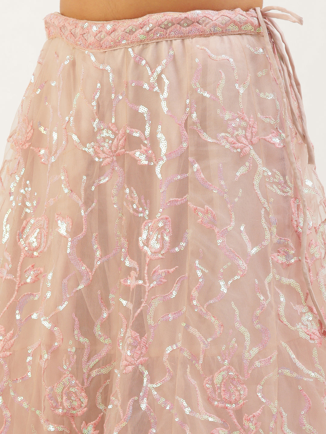 Coral Net Sequinse Work Semi-Stitched Lehenga & Unstitched Blouse, Dupatta Clothsvilla