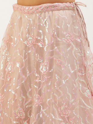 Coral Net Sequinse Work Semi-Stitched Lehenga & Unstitched Blouse, Dupatta Clothsvilla