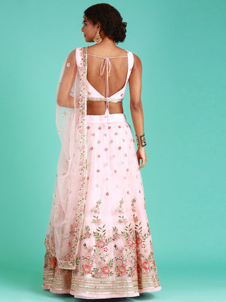 Coral Net Sequinse Work Semi-Stitched Lehenga & Unstitched Blouse, Dupatta Clothsvilla