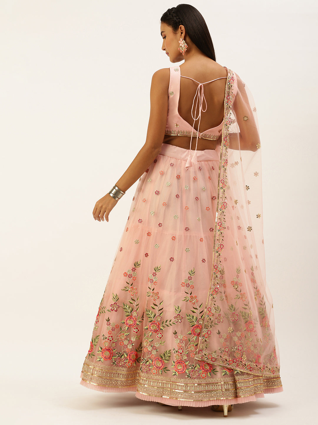 Coral Net Sequinse Work Semi-Stitched Lehenga & Unstitched Blouse, Dupatta Clothsvilla