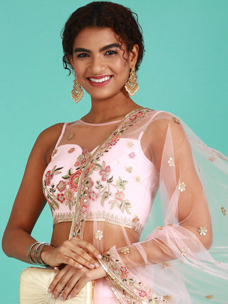 Coral Net Sequinse Work Semi-Stitched Lehenga & Unstitched Blouse, Dupatta Clothsvilla