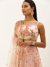 Load image into Gallery viewer, Coral Net Sequinse Work Semi-Stitched Lehenga &amp; Unstitched Blouse, Dupatta Clothsvilla
