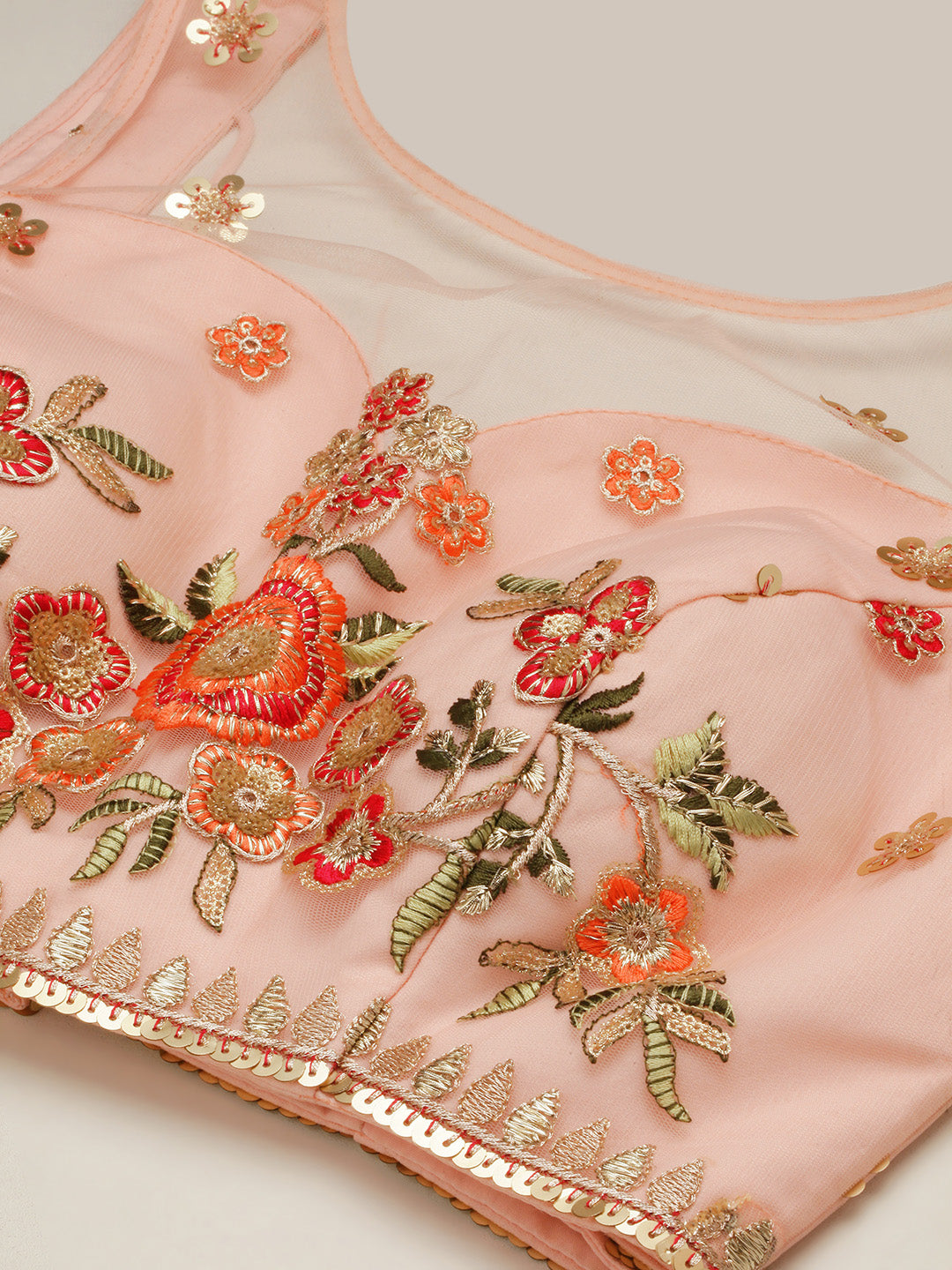 Coral Net Sequinse Work Semi-Stitched Lehenga & Unstitched Blouse, Dupatta Clothsvilla