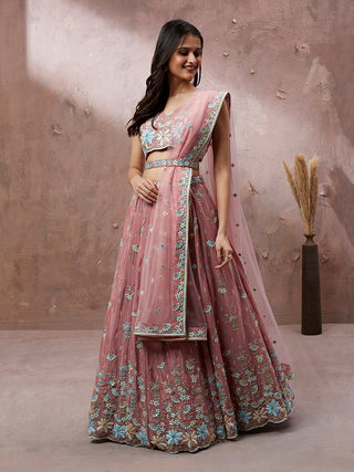 Coral Pure Georgette Sequins with heavy Zarkan embroidery Semi-Stitched Lehenga choli & Dupatta ClothsVilla