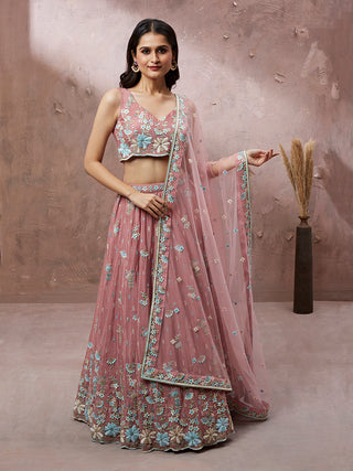 Coral Pure Georgette Sequins with heavy Zarkan embroidery Semi-Stitched Lehenga choli & Dupatta ClothsVilla