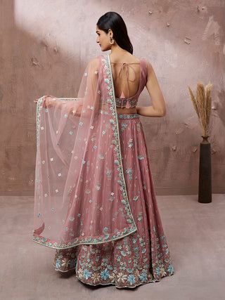 Coral Pure Georgette Sequins with heavy Zarkan embroidery Semi-Stitched Lehenga choli & Dupatta ClothsVilla