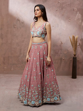 Coral Pure Georgette Sequins with heavy Zarkan embroidery Semi-Stitched Lehenga choli & Dupatta ClothsVilla