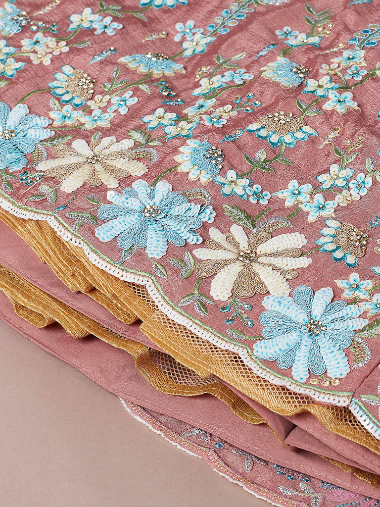 Coral Pure Georgette Sequins with heavy Zarkan embroidery Semi-Stitched Lehenga choli & Dupatta ClothsVilla