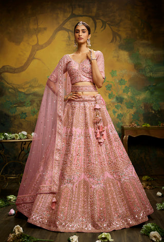 Coral Pure Silk Moti & Zarkan heavy embroidery Semi-Stitched Lehenga choli & Dupatta Clothsvilla