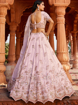 Coral Tissue Sequinse embroidery Semi-Stitched Lehenga choli & Dupatta ClothsVilla