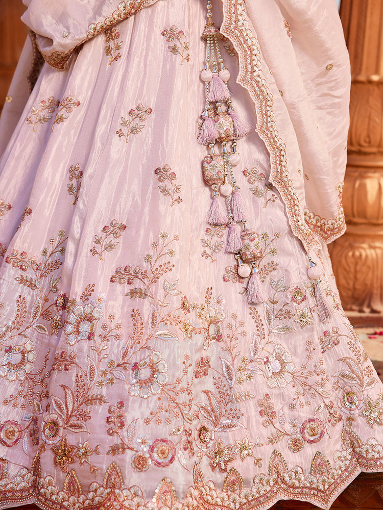 Coral Tissue Sequinse embroidery Semi-Stitched Lehenga choli & Dupatta ClothsVilla