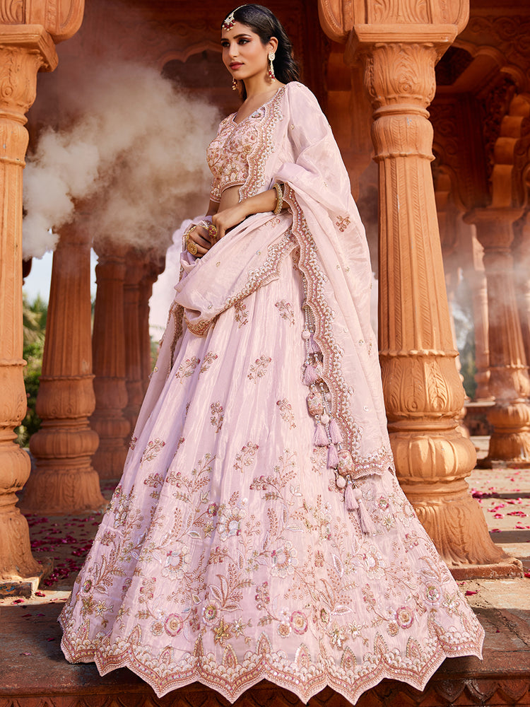 Coral Tissue Sequinse embroidery Semi-Stitched Lehenga choli & Dupatta ClothsVilla