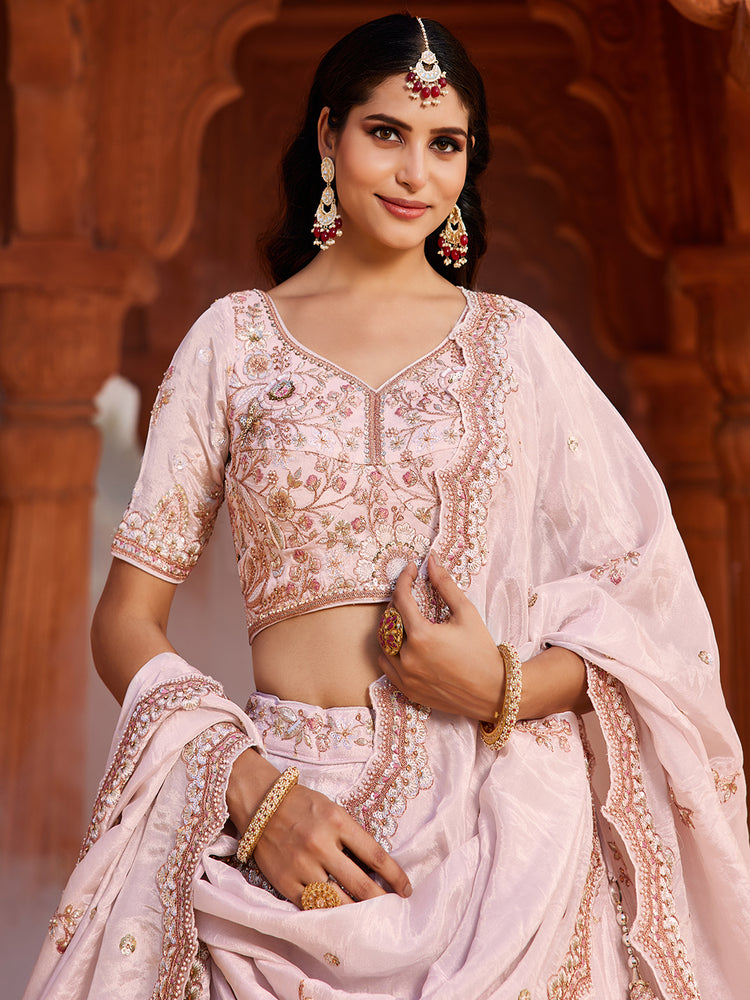 Coral Tissue Sequinse embroidery Semi-Stitched Lehenga choli & Dupatta ClothsVilla