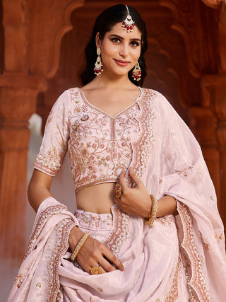 Coral Tissue Sequinse embroidery Semi-Stitched Lehenga choli & Dupatta ClothsVilla