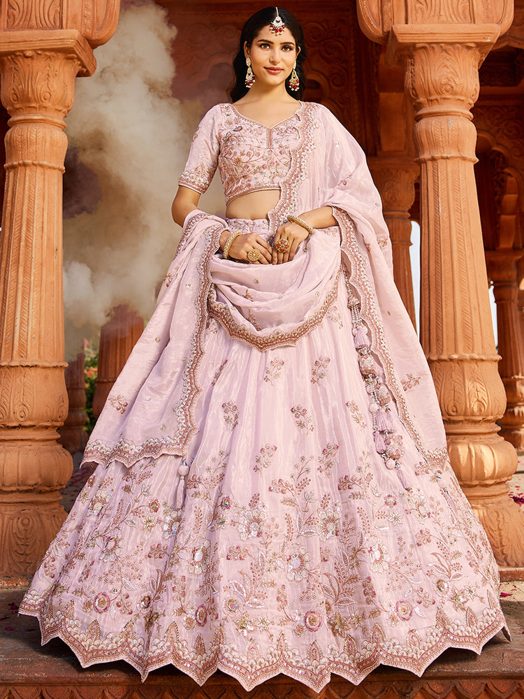 Coral Tissue Sequinse embroidery Semi-Stitched Lehenga choli & Dupatta ClothsVilla