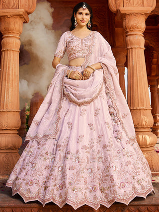 Coral Tissue Sequinse embroidery Semi-Stitched Lehenga choli & Dupatta ClothsVilla