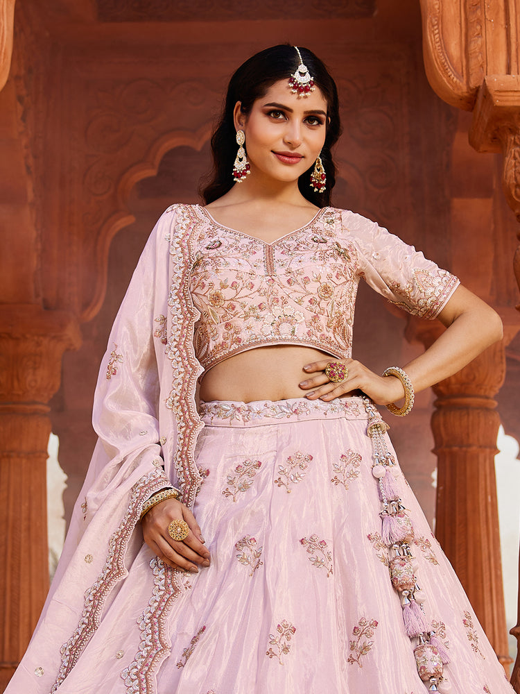 Coral Tissue Sequinse embroidery Semi-Stitched Lehenga choli & Dupatta ClothsVilla