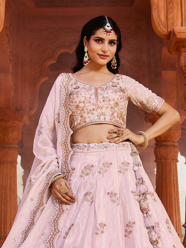 Coral Tissue Sequinse embroidery Semi-Stitched Lehenga choli & Dupatta ClothsVilla