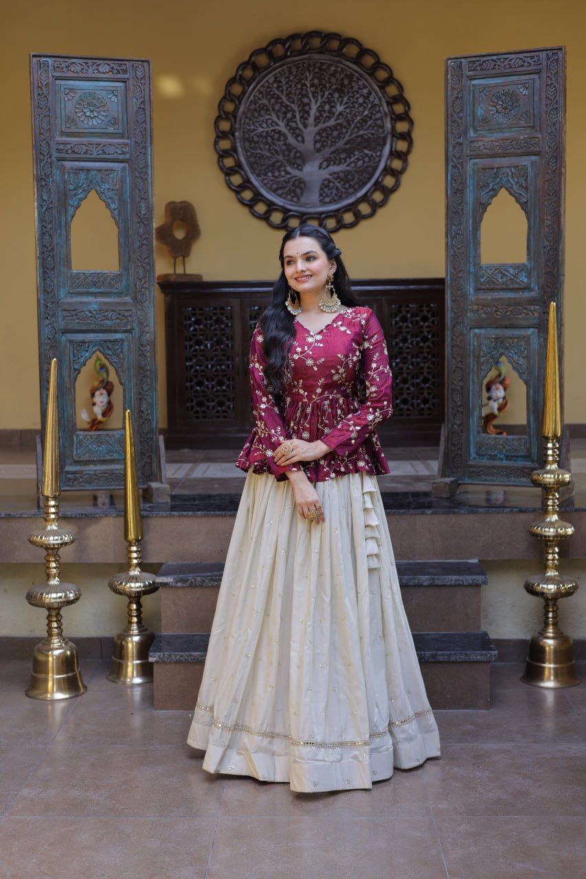 Cosmos Sequins Embroidered Lehenga Set ClothsVilla
