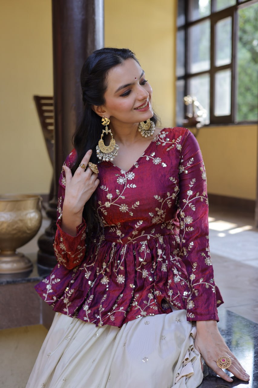 Cosmos Sequins Embroidered Lehenga Set ClothsVilla