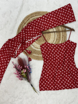 Cotton Bandhej Designer Kurti Outfit ClothsVilla