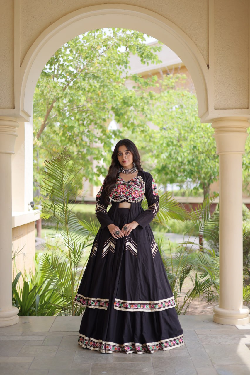 Cotton Gamthi & Gota Patti Work Lehenga with Shrug ClothsVilla