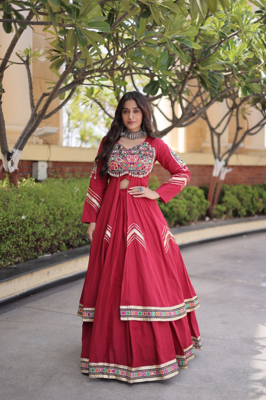 Cotton Gamthi & Gota Patti Work Lehenga with Shrug ClothsVilla