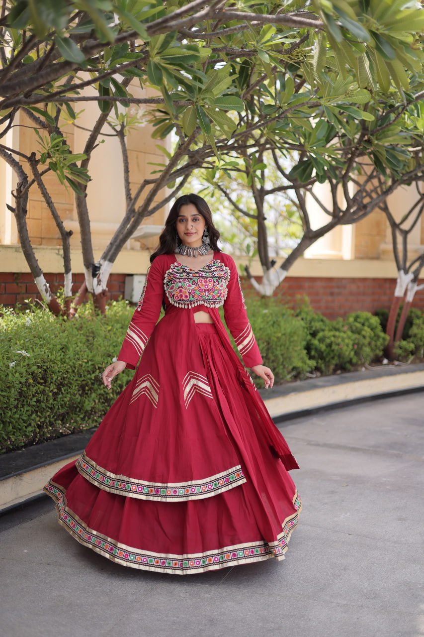 Cotton Gamthi & Gota Patti Work Lehenga with Shrug ClothsVilla