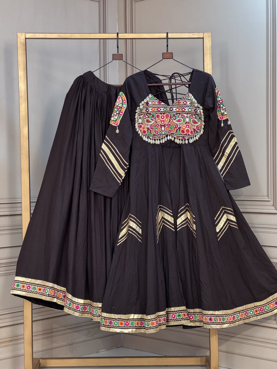 Cotton Gamthi & Gota Patti Work Lehenga with Shrug ClothsVilla