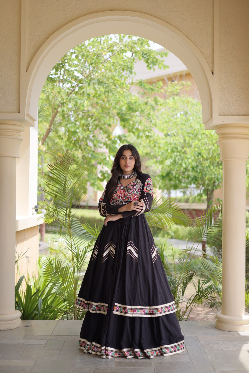 Cotton Gamthi & Gota Patti Work Lehenga with Shrug ClothsVilla