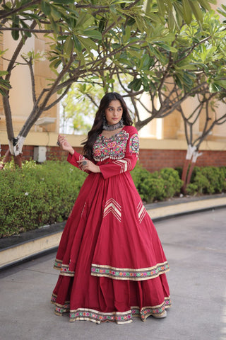 Cotton Gamthi & Gota Patti Work Lehenga with Shrug ClothsVilla