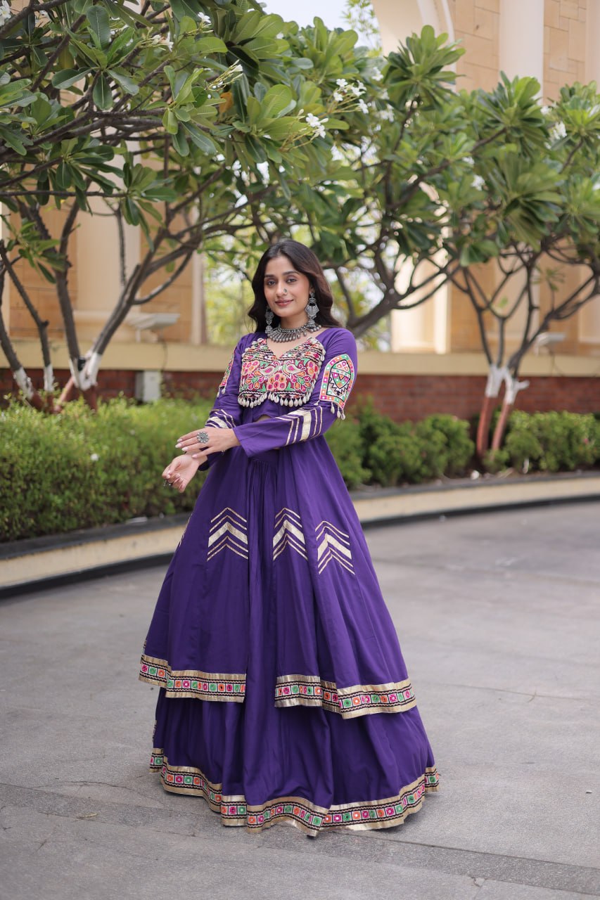 Cotton Gamthi & Gota Patti Work Lehenga with Shrug ClothsVilla
