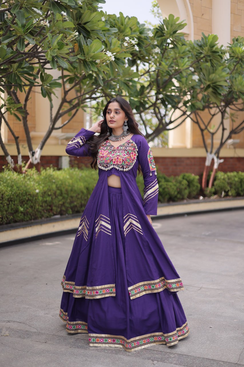 Cotton Gamthi & Gota Patti Work Lehenga with Shrug ClothsVilla