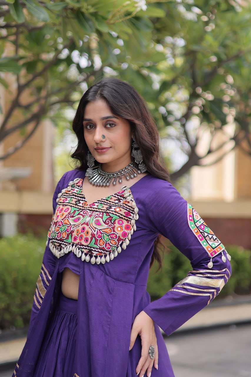 Cotton Gamthi & Gota Patti Work Lehenga with Shrug ClothsVilla