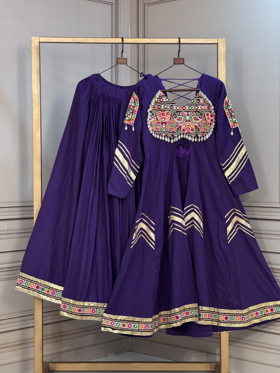 Cotton Gamthi & Gota Patti Work Lehenga with Shrug ClothsVilla