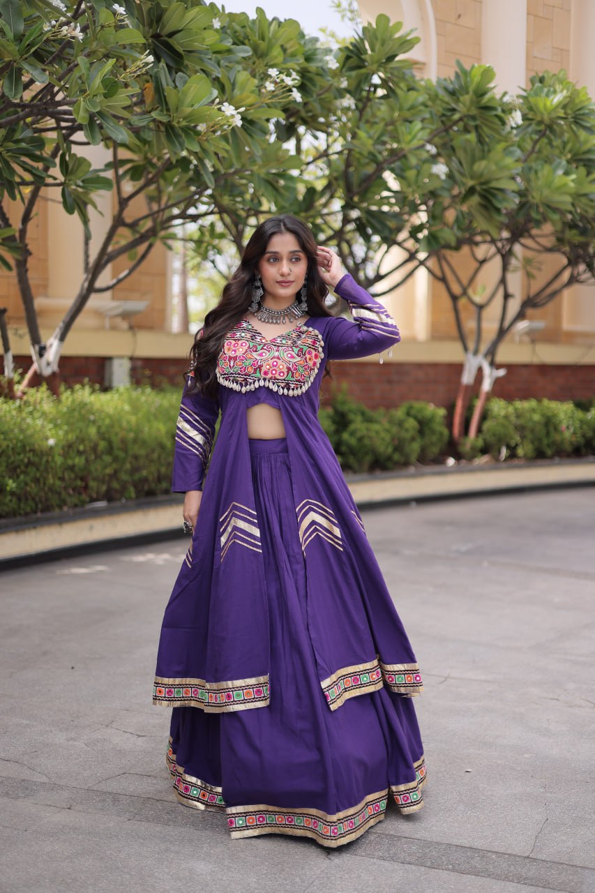 Cotton Gamthi & Gota Patti Work Lehenga with Shrug ClothsVilla