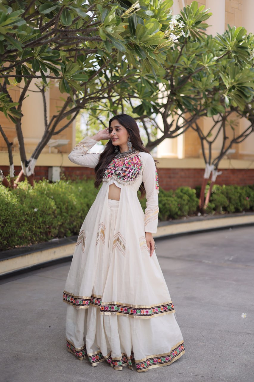Cotton Gamthi & Gota Patti Work Lehenga with Shrug ClothsVilla