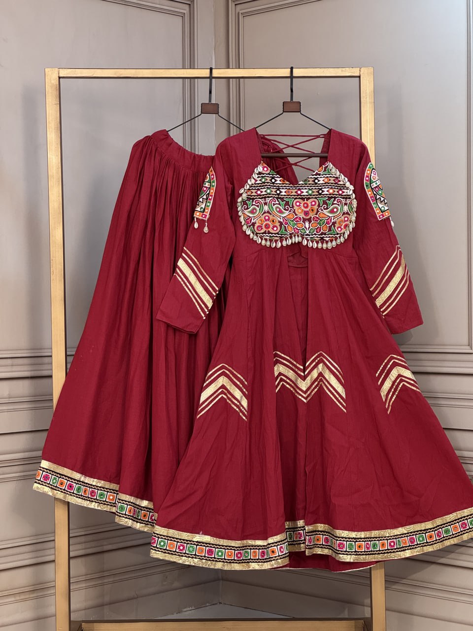 Cotton Gamthi & Gota Patti Work Lehenga with Shrug ClothsVilla